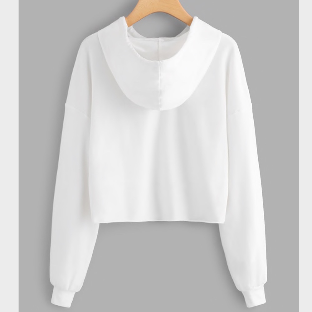 Guilty Print Cropped Hoodie Sweatshirt White Black - Picture 5 of 8